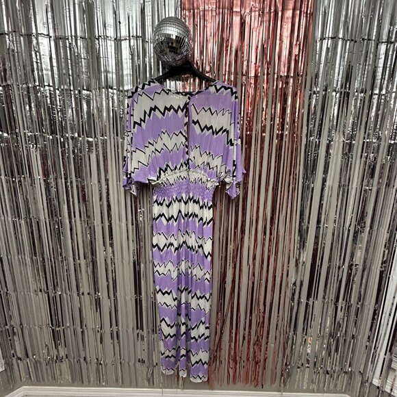 RELAXX Purple Cocktail Dress Women Size 2XL White Zig Zag Pattern Party Outfit - Picture 4 of 6